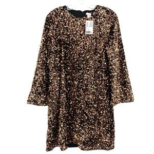 H&M Black and Gold Sequin A-Line Dress Cocktail Holiday Party New